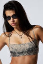 Dark Mole Scribble - Printed Pull-Over Scoop Neck Bikini Top - 0