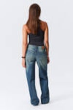 Gasoline Blue - Medium Blue - Ample Low Rise Loose Wide Leg Jeans - 4