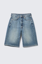 Blue Horses - Medium Blue - Curve High Waisted Wide Leg Denim Shorts - 0