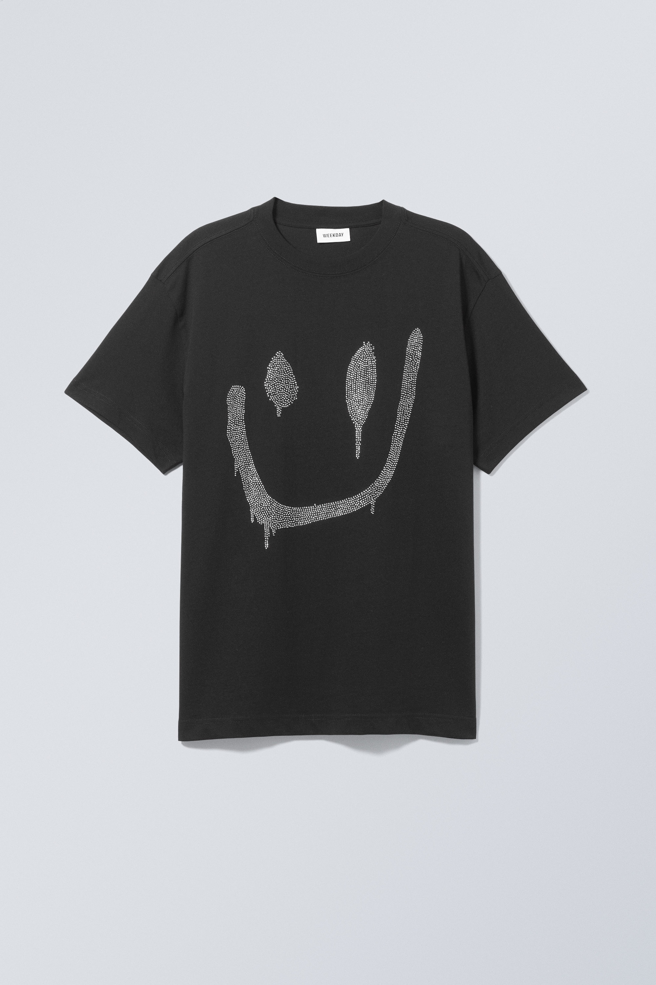 Drippy Rhinestone Smiley - Oversized Graphic Printed T-shirt - 0