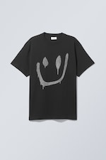 Drippy Rhinestone Smiley - Oversized Graphic Printed T-shirt - 0
