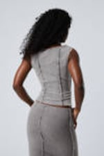 Washed Grey - Washed Square Neck Twill Top - 3