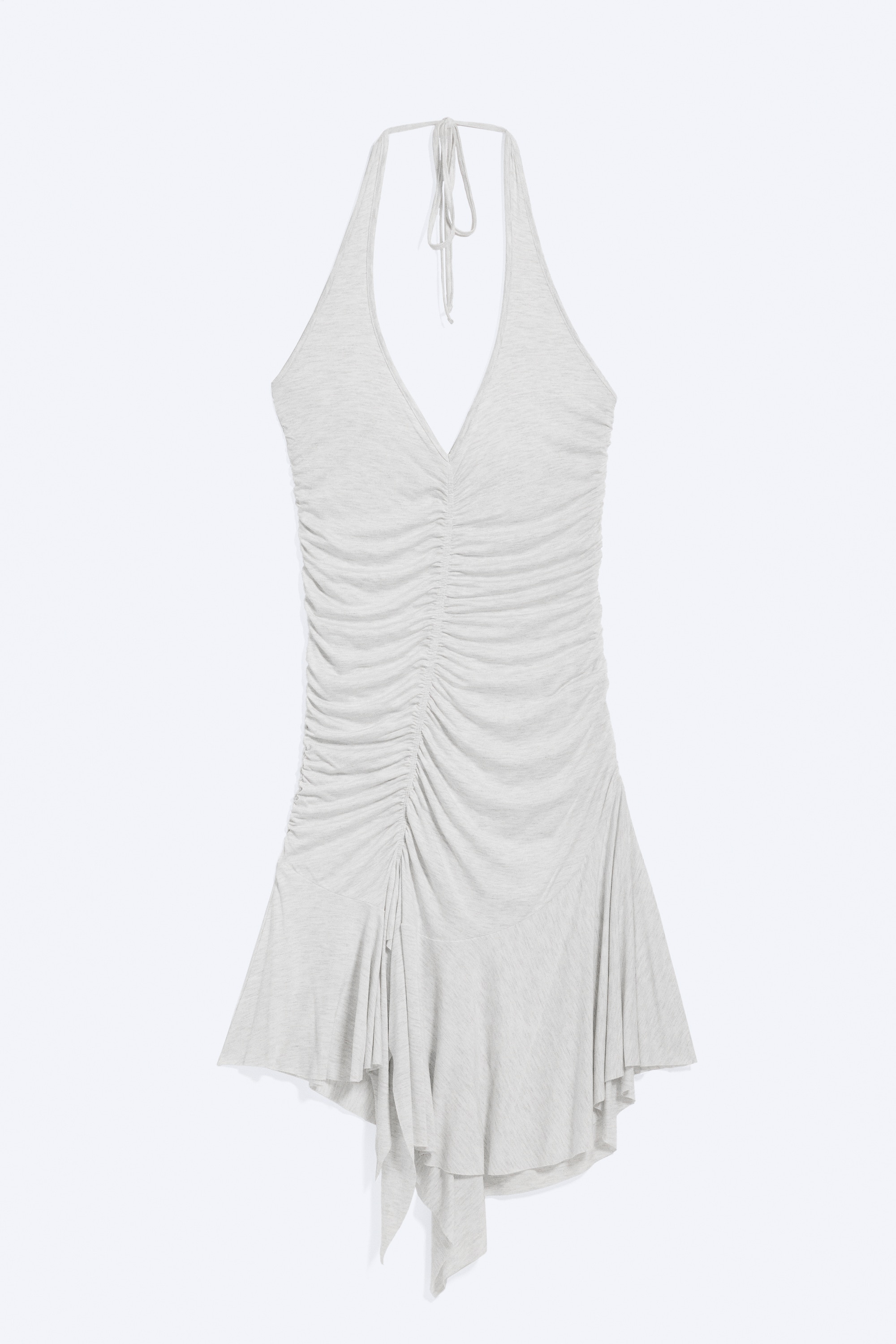 Ruched Halter Mini Dress - Licht oudgrijs gemêleerd/Bruin met wassing