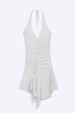 Light Dusty Grey Melange - Ruched Halter Mini Dress - 4