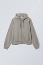 Staubgrau - Kastiger, mittelschwerer Hoodie mit Reißverschluss - 0