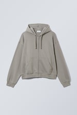 Staubgrau - Kastiger, mittelschwerer Hoodie mit Reißverschluss - 0