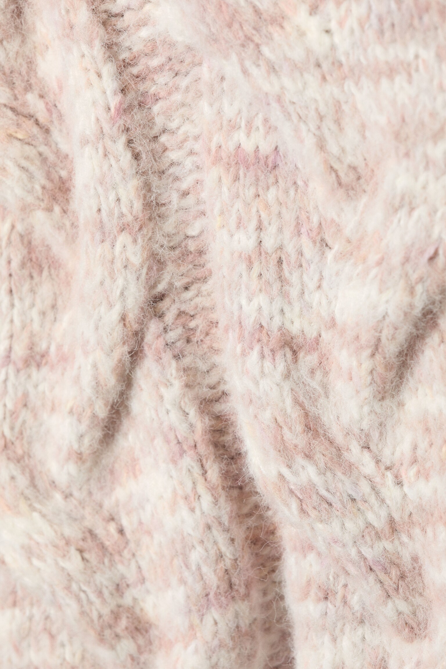 Chunky Cable-Knitted Sweater - Light Pink Melange/Dusty Yellow Melange - 5