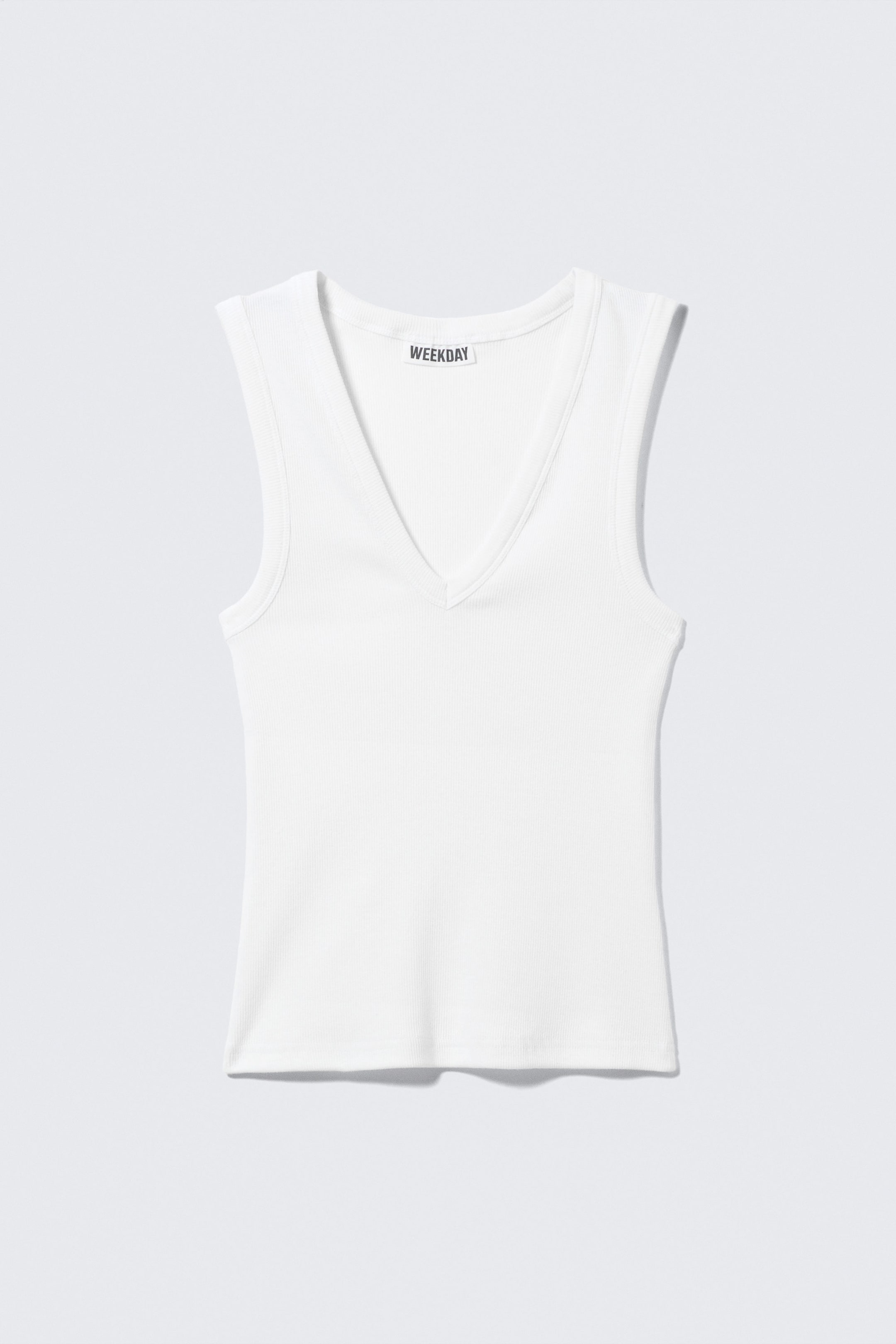 White - Ribbed V-neck Tank Top - 0