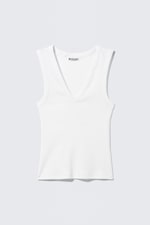 White - Ribbed V-neck Tank Top - 0