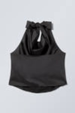 Schwarz - Neckholder-Top aus Satin - 1