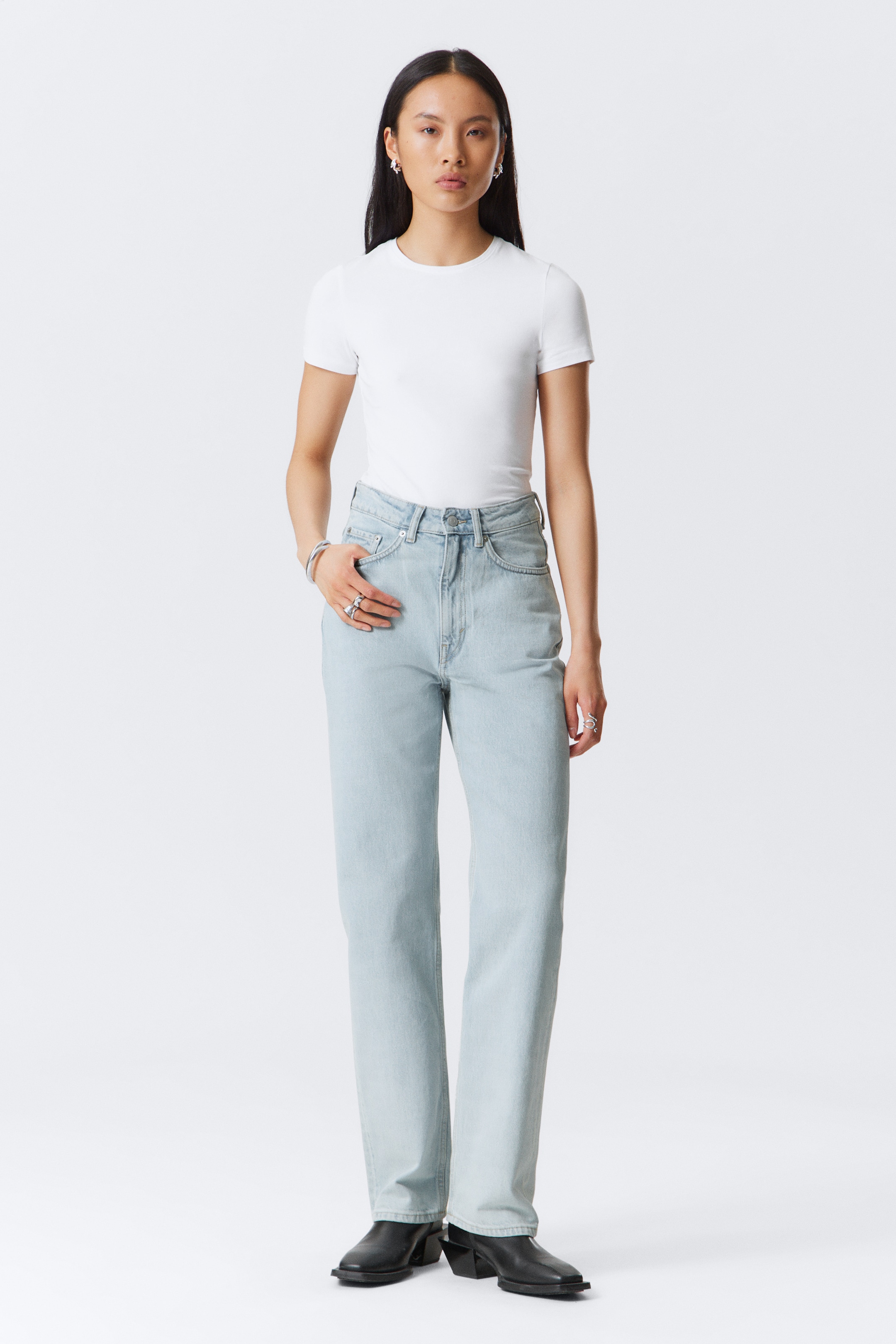 Agrandir l'image: Jean droit standard taille très haute Rowe - Opulent Blue – Bleu clair - FEMME | H&M FR 1