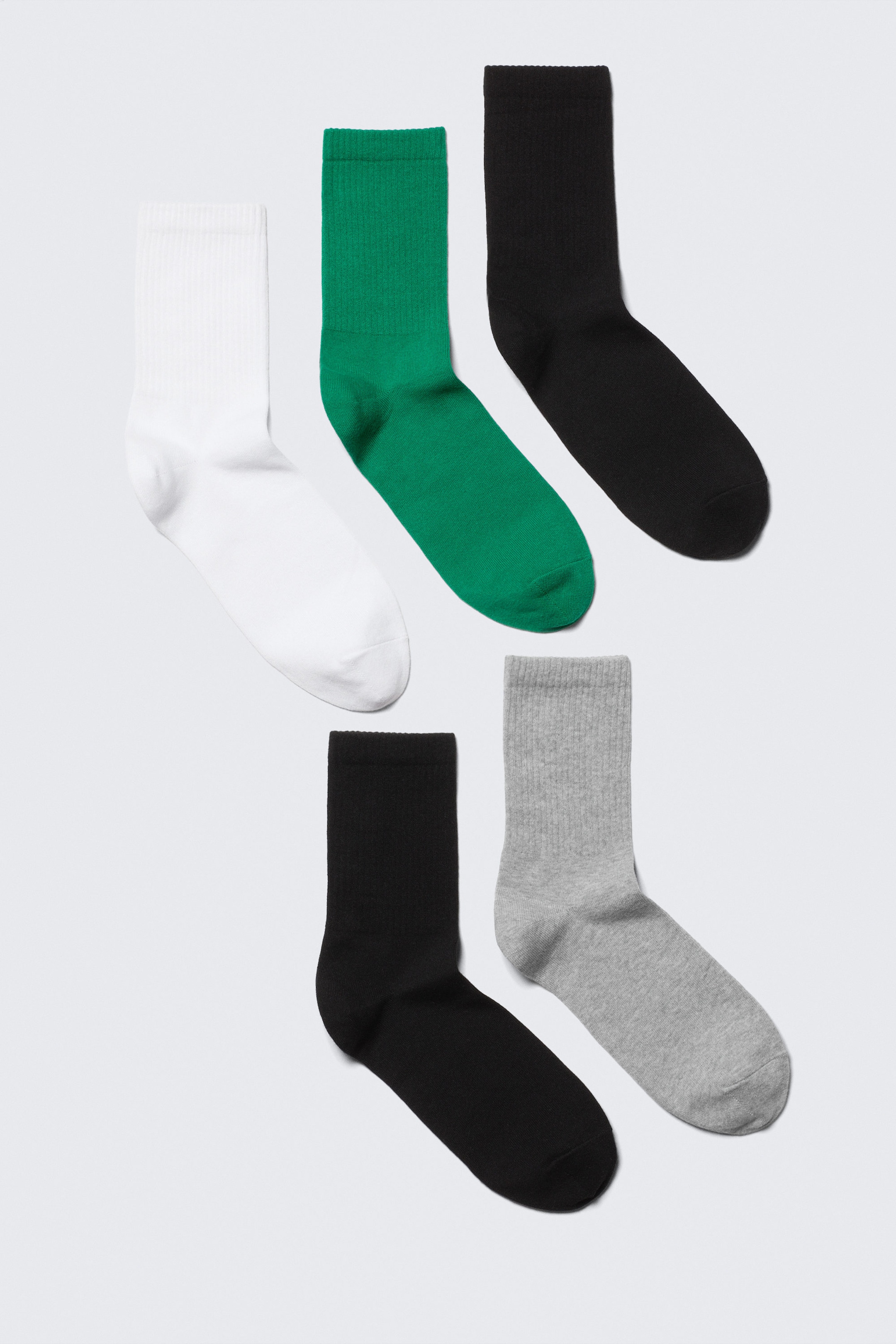 Black/White/Grey/Green - 5-pack Sport Socks