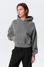 Gris foncé délavé - Sweat à capuche boxy en molleton de coton - 1