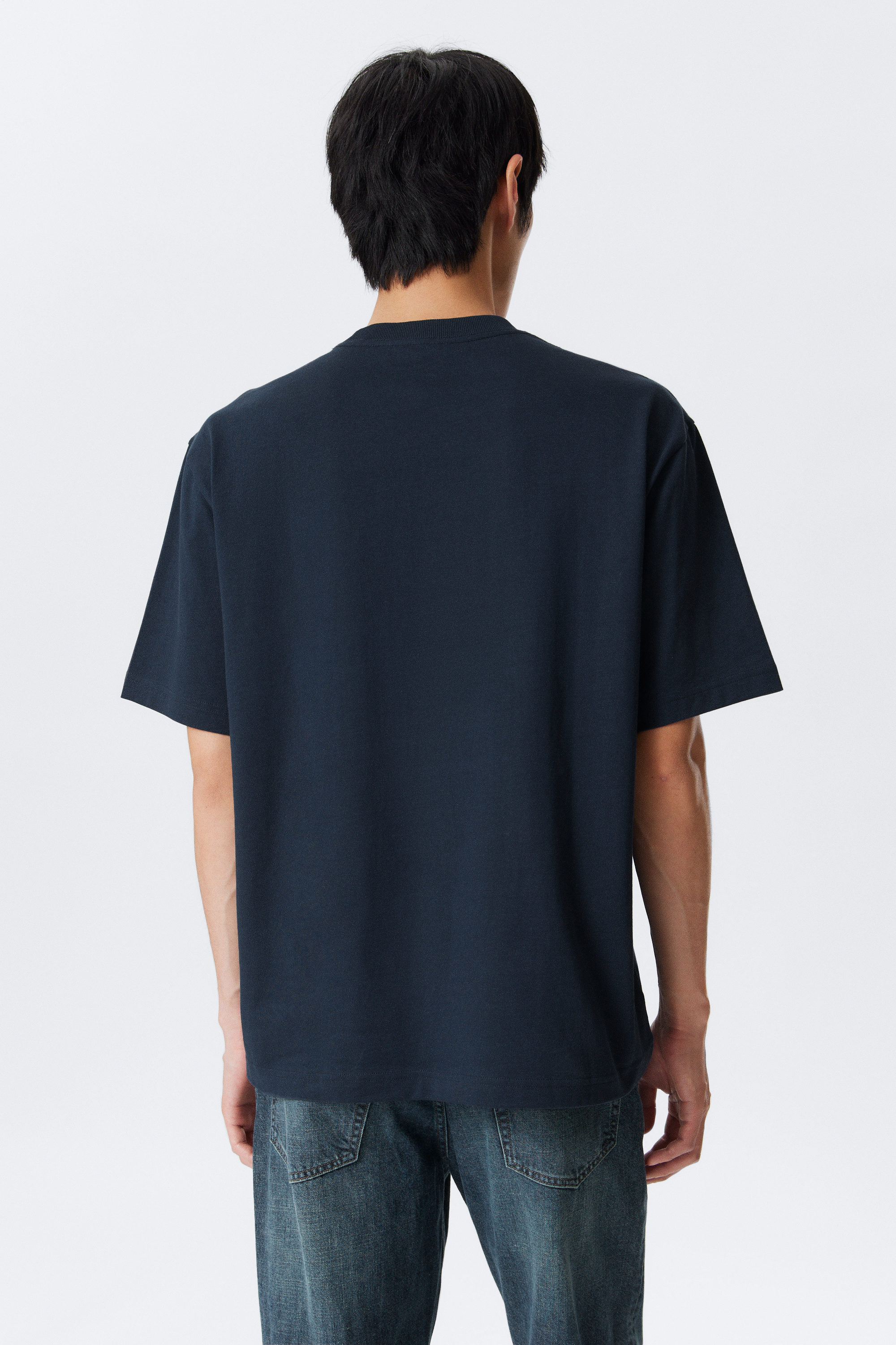 Dark Blue - Double Wave - Relaxed Graphic Printed T-shirt - 3