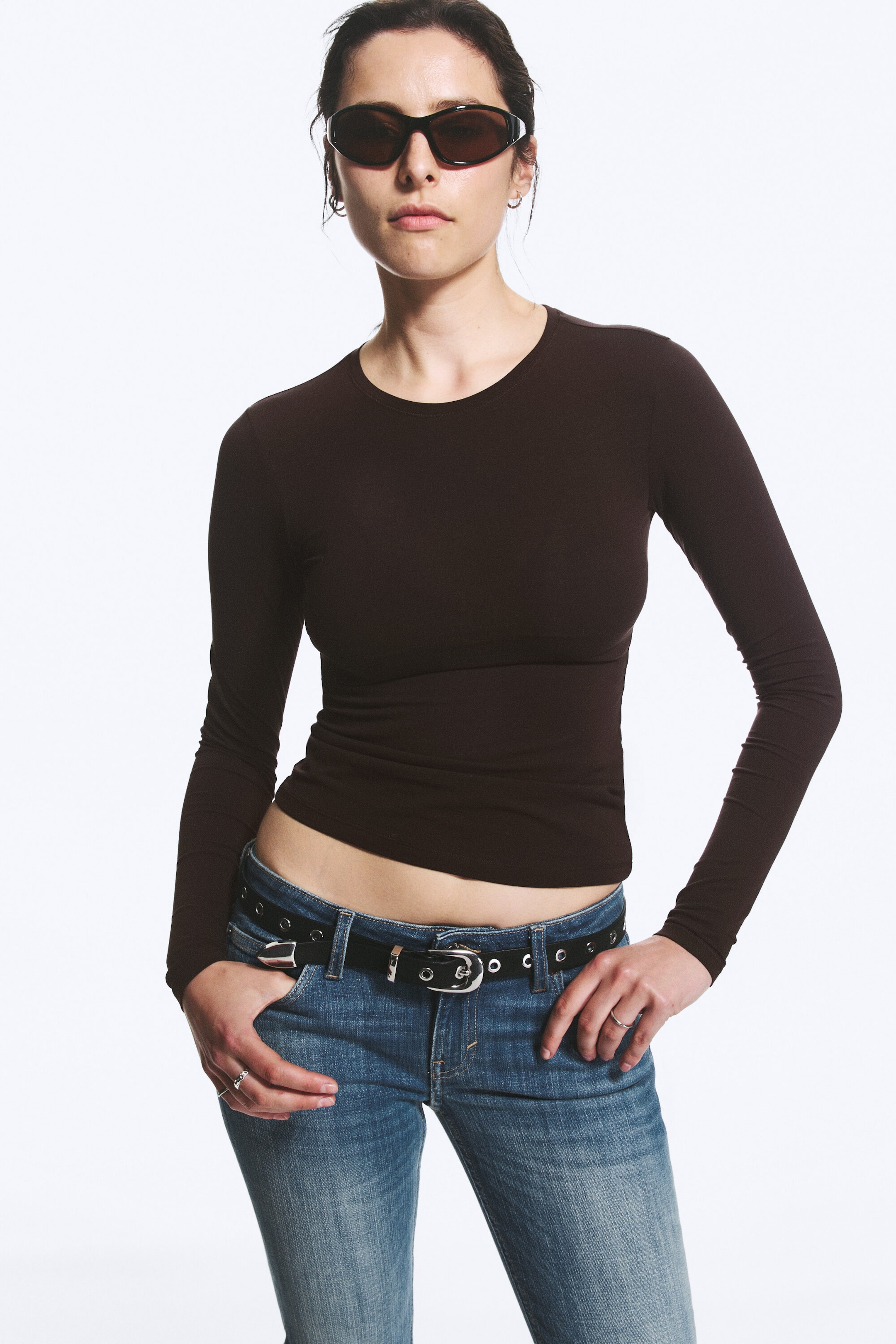 Dark Brown - Slim Fitted Long Sleeve - 1