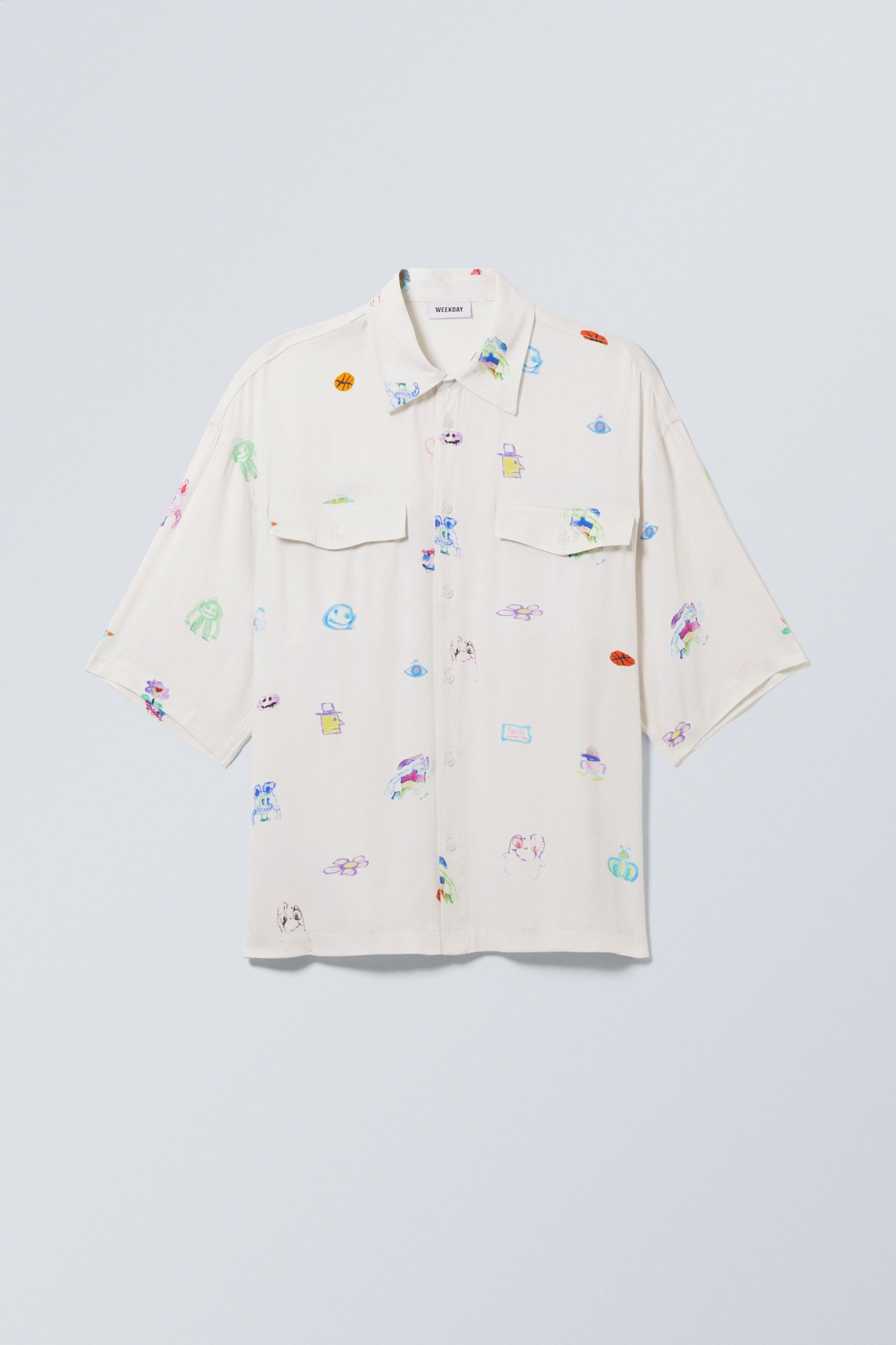 Dusty White - Playful Print - Graphic Oversized Short Sleeve Shirt - 0