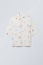 Dusty White - Playful Print - Graphic Oversized Short Sleeve Shirt - 0