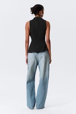 Black - Asymmetric Sleeveless Suiting Top - 3