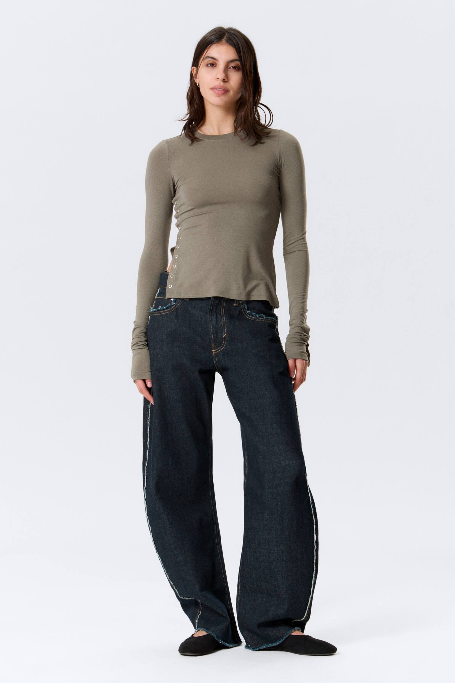 Top slim a maniche lunghe - Grigio polvere/Nero - 4