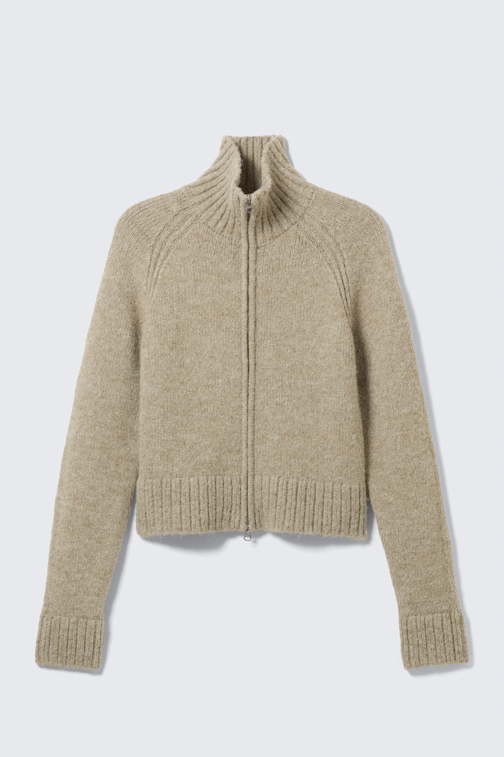 Beige meliert - Weicher Strick-Cardigan mit Reißverschluss - 1