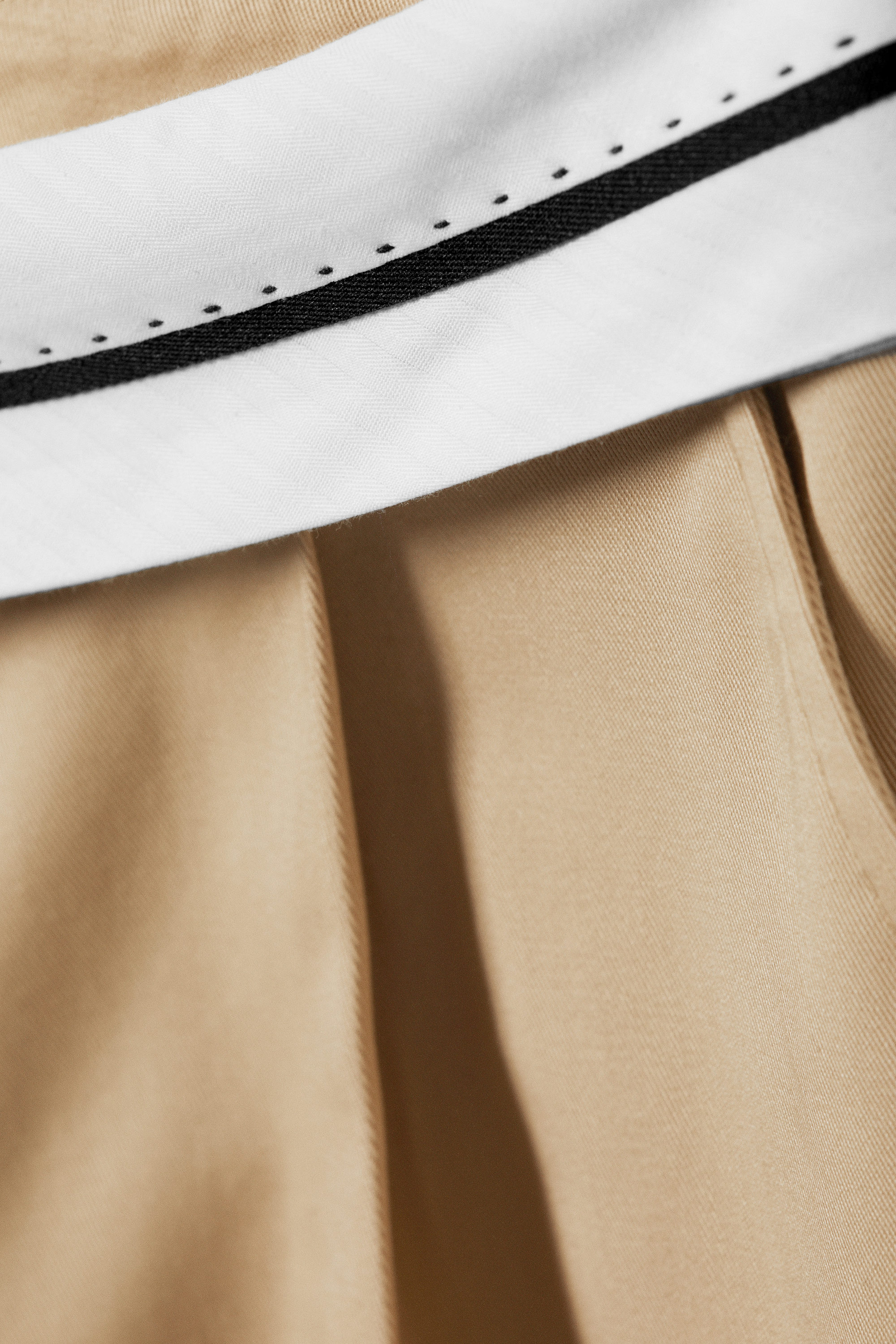 Beige - Low Rise Folded Waist Twill Trousers - 4