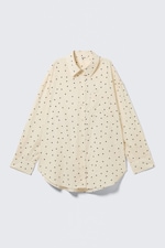 Light Yellow - Dot - Oversized Long-Sleeved Shirt - 4