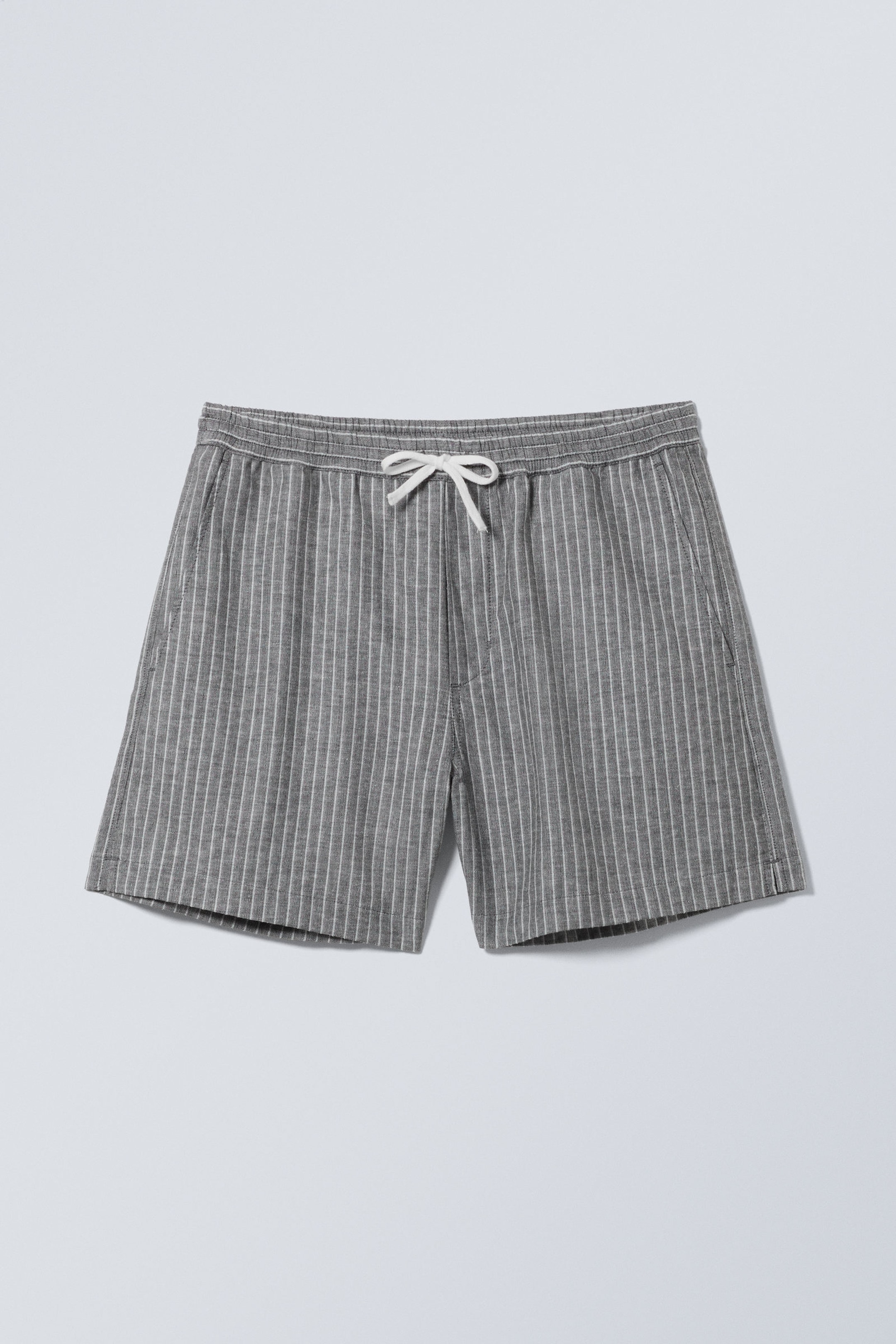 Black Stripe - Striped Linen Blend Shorts - 4