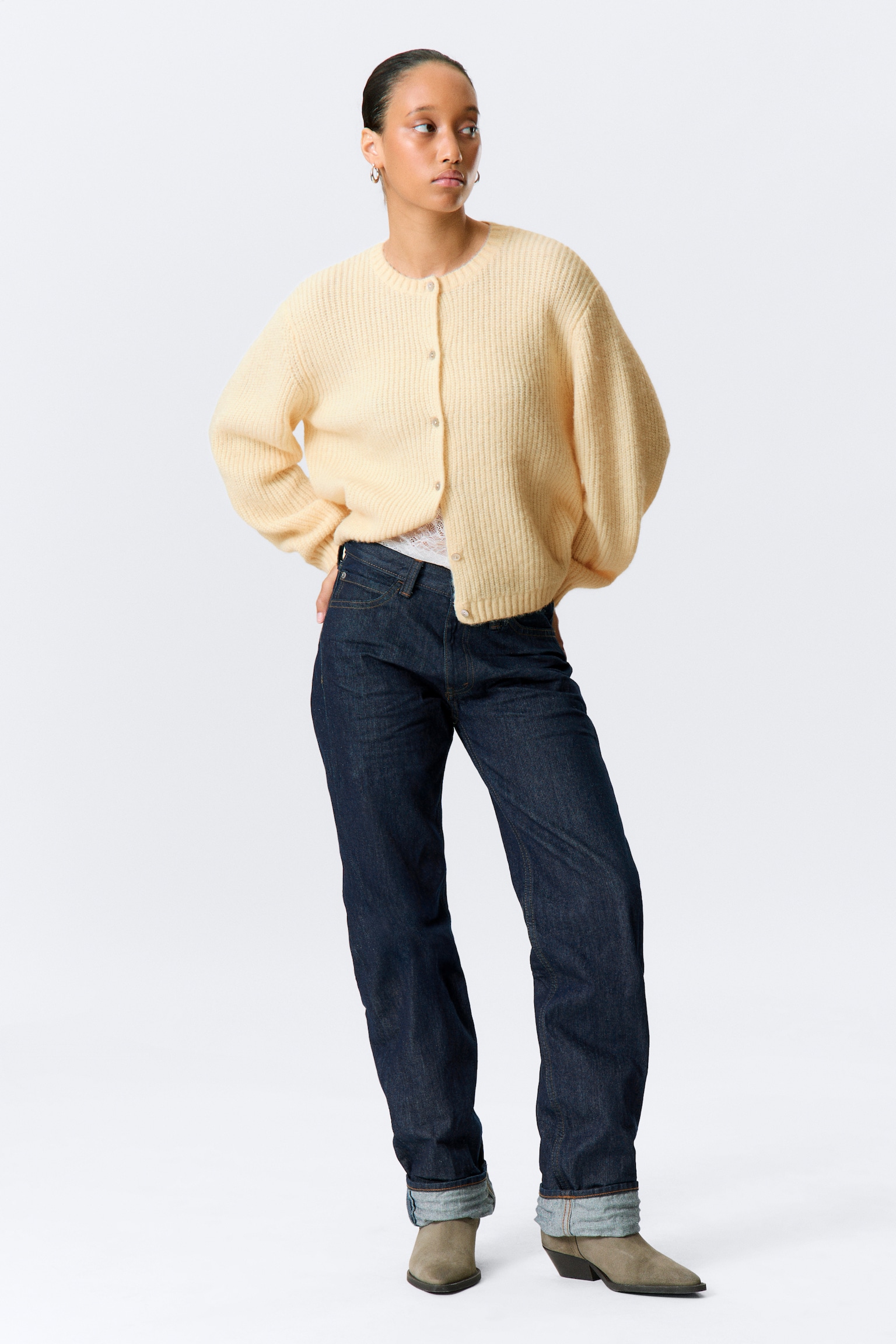 Cardigan doux en maille - Jaune clair/Orange clair/Beige - 1