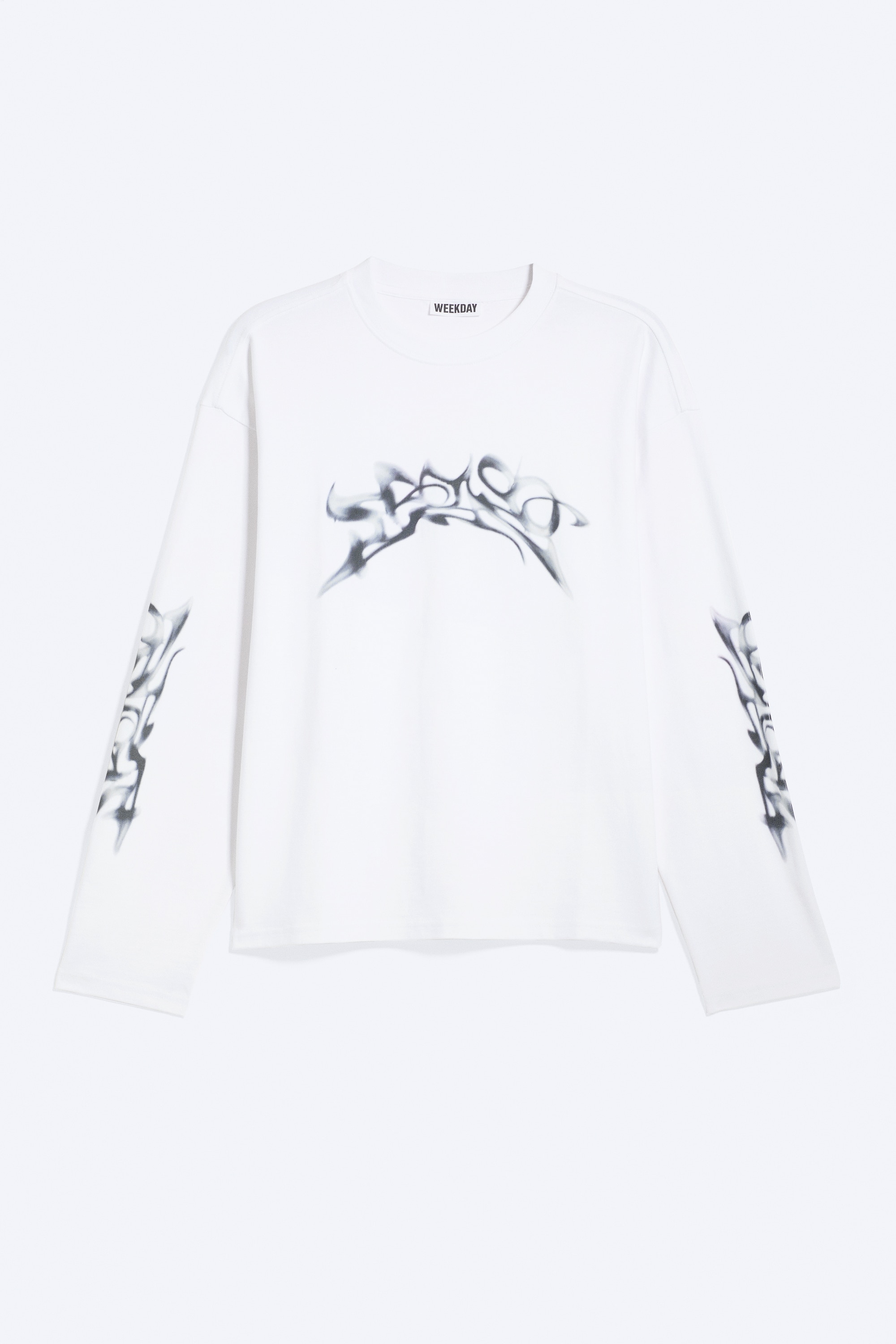 T-shirt Great boxy a maniche lunghe con grafica - Bianco - Spray Scintillante/Bianco – Broken Beats/Talpa scuro - Psichedelia/Bianco – Logo Karma/Talpa polvere chiara - Schizzo