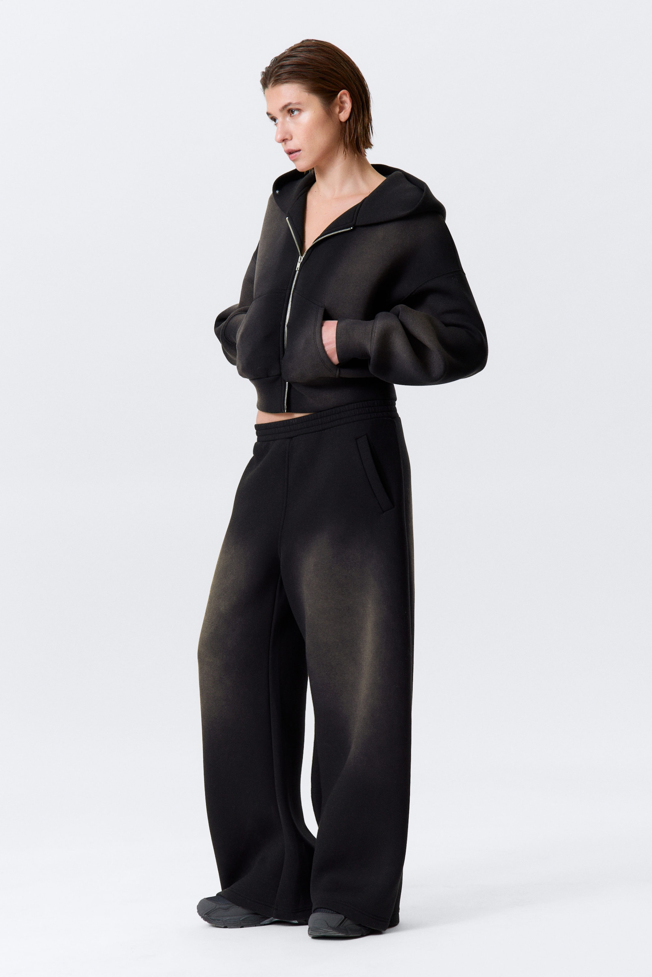 Washed Black - Washed Wide Leg Scuba Sweatpants - 2