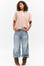 Striped Pink - Striped Relaxed Fit Polo Shirt - 1