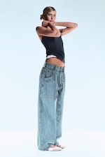 02 Blue - Mittelblau - Dunno Unisex Low Rise Loose Barrel Leg Jeans - 2