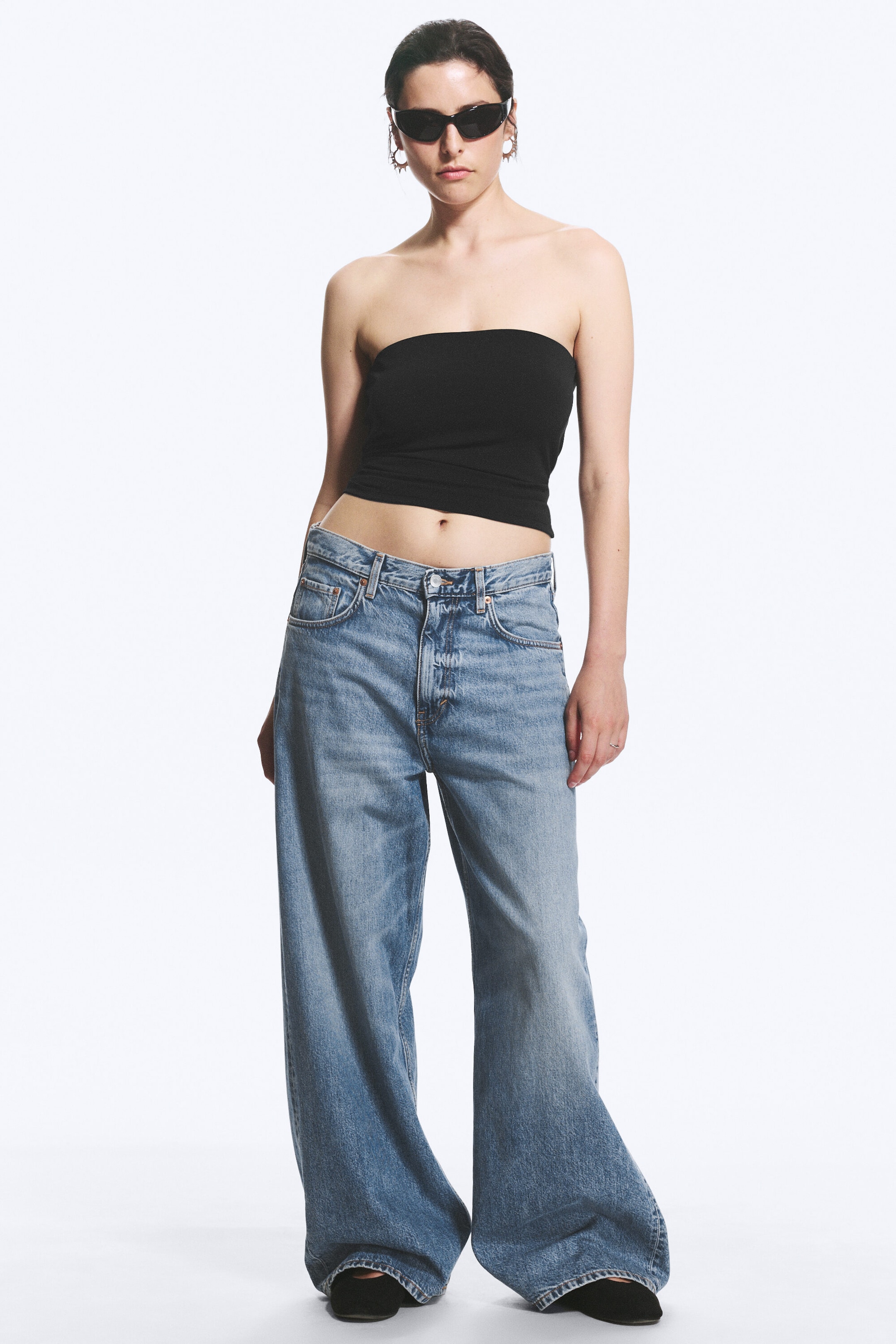 Blue Horses - Medium Blue - Solar Loose Wide Leg Unisex Jeans - 2