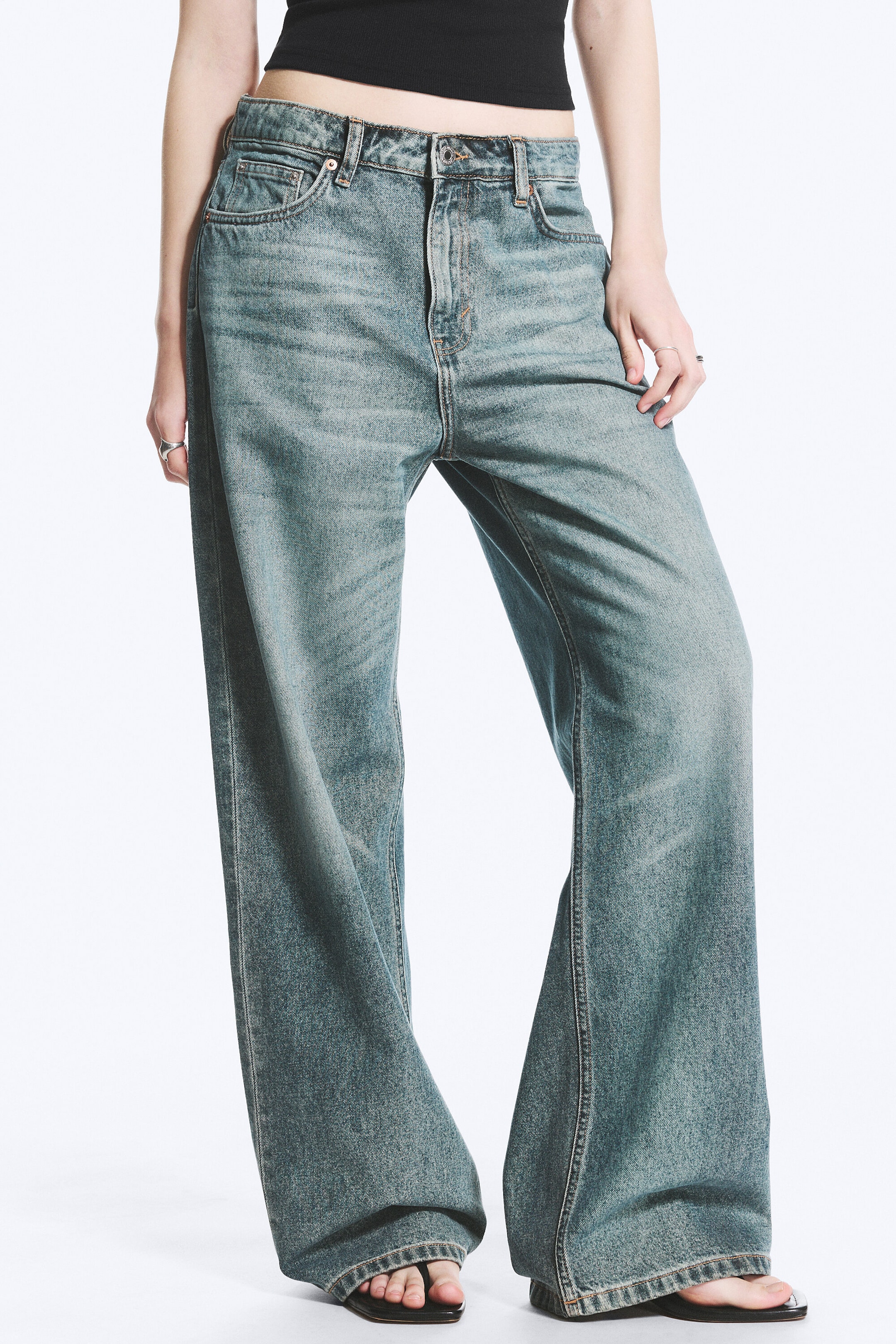 Grid Blue - Light Blue - Missy Low Rise Loose Straight Jeans - 2