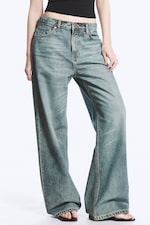 Grid Blue - Light Blue - Missy Low Rise Loose Straight Jeans - 1