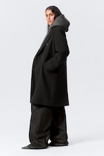 Schwarz - Logan - Knielanger Mantel aus Wollmischung - 2