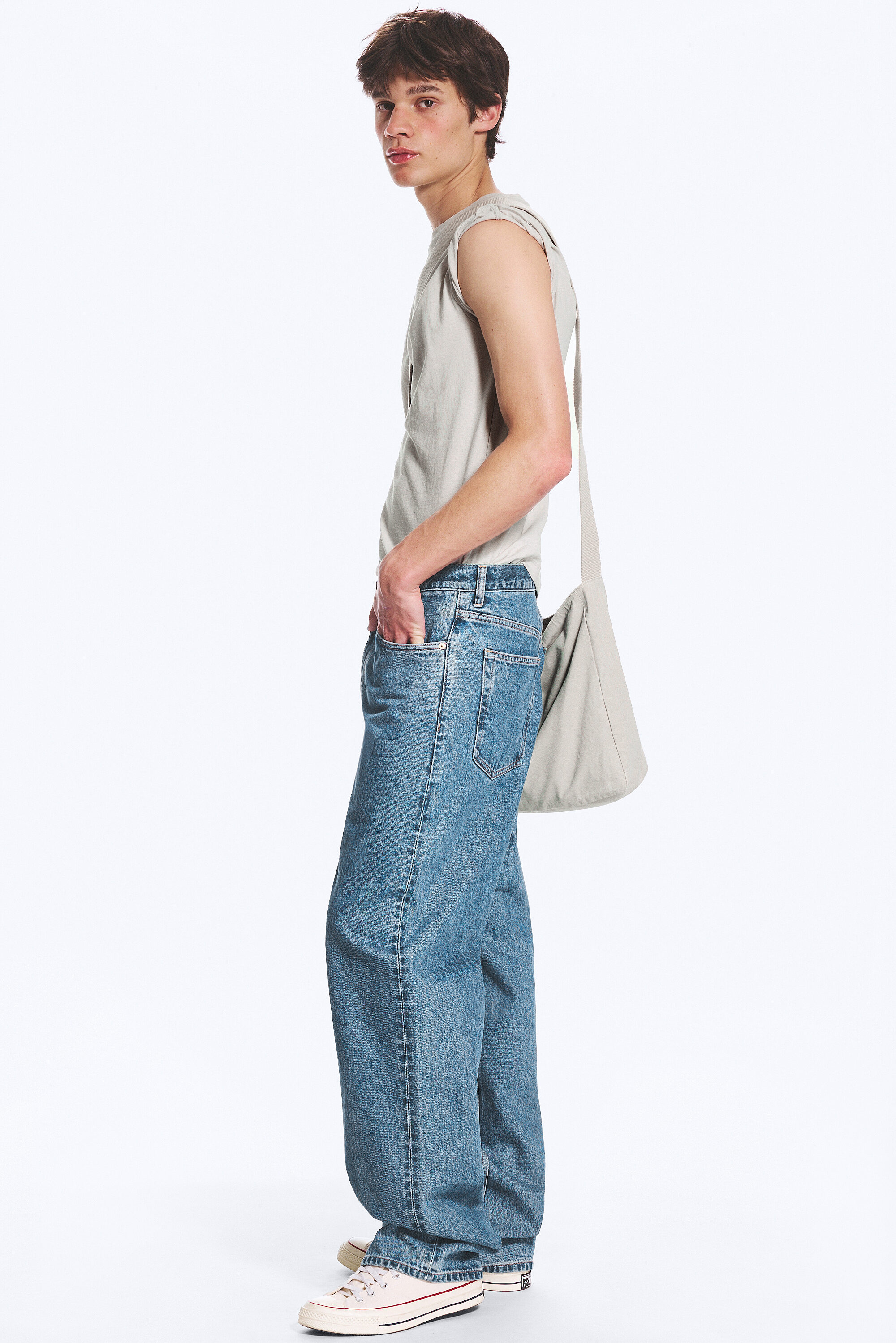 galaxy mid rise loose straight jeans - 90s Blue - Medium Blue
