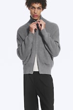 Ljus dimgrå - Avslappnad stickad zip-cardigan med hög krage - 0