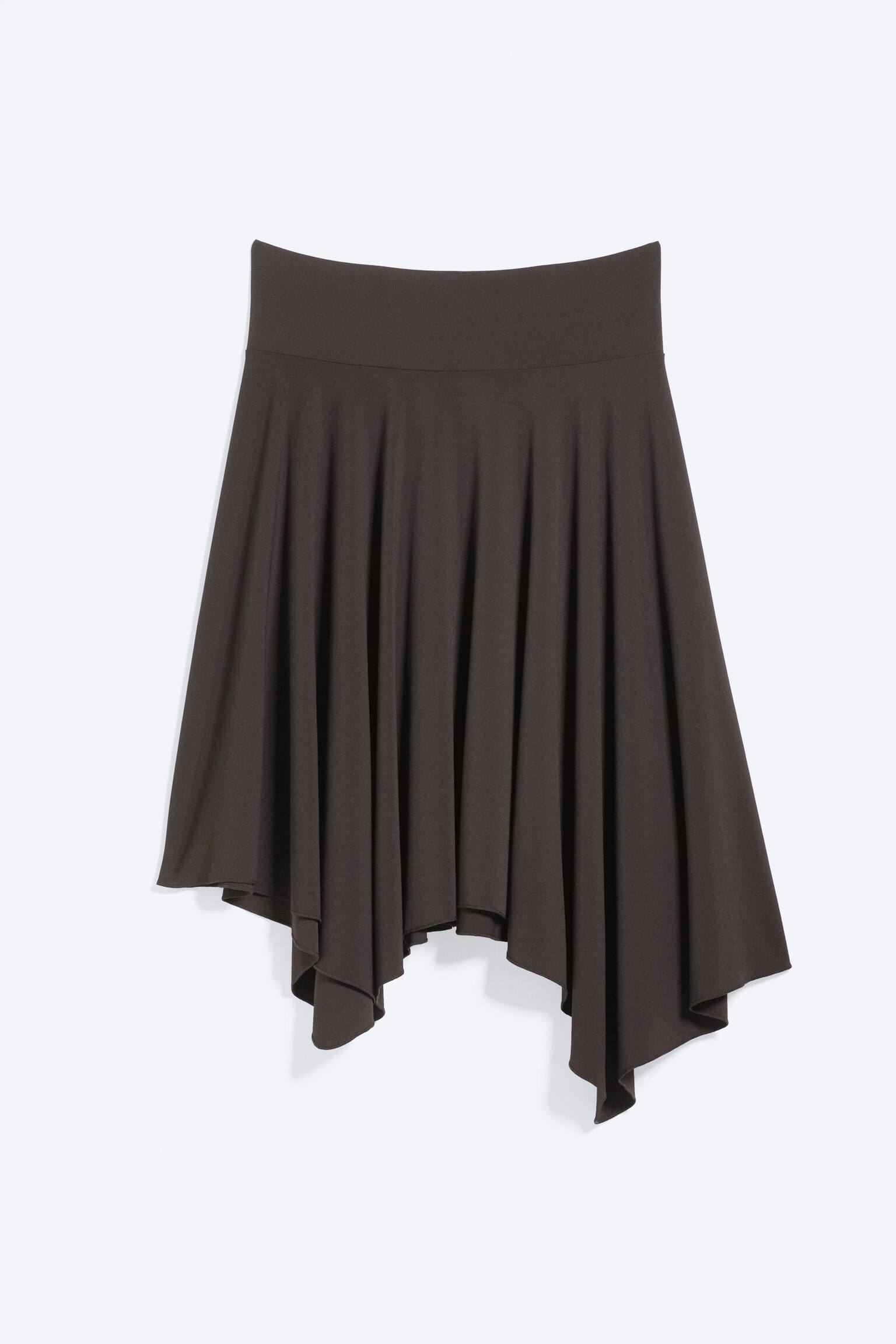 Mid waist asymmetrisk kjol i jersey-Mörkbrun - 2