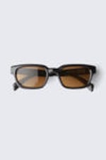 Black - Brown Lenses - Bold Rectangular Frame Unisex Sunglasses - 0