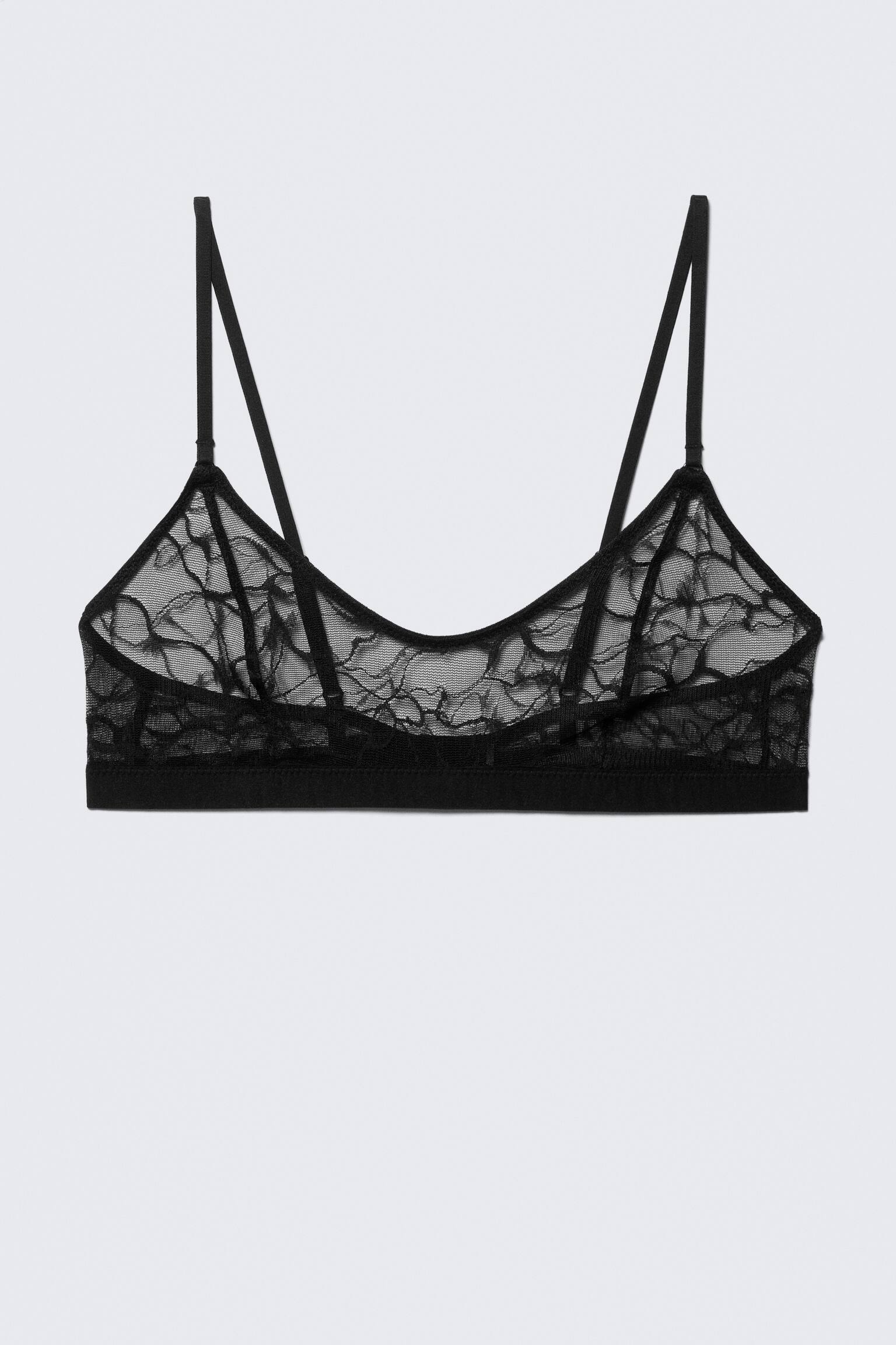 Sujetador de encaje con escote redondeado y motivo en espiral - Negro/Blanco - 2