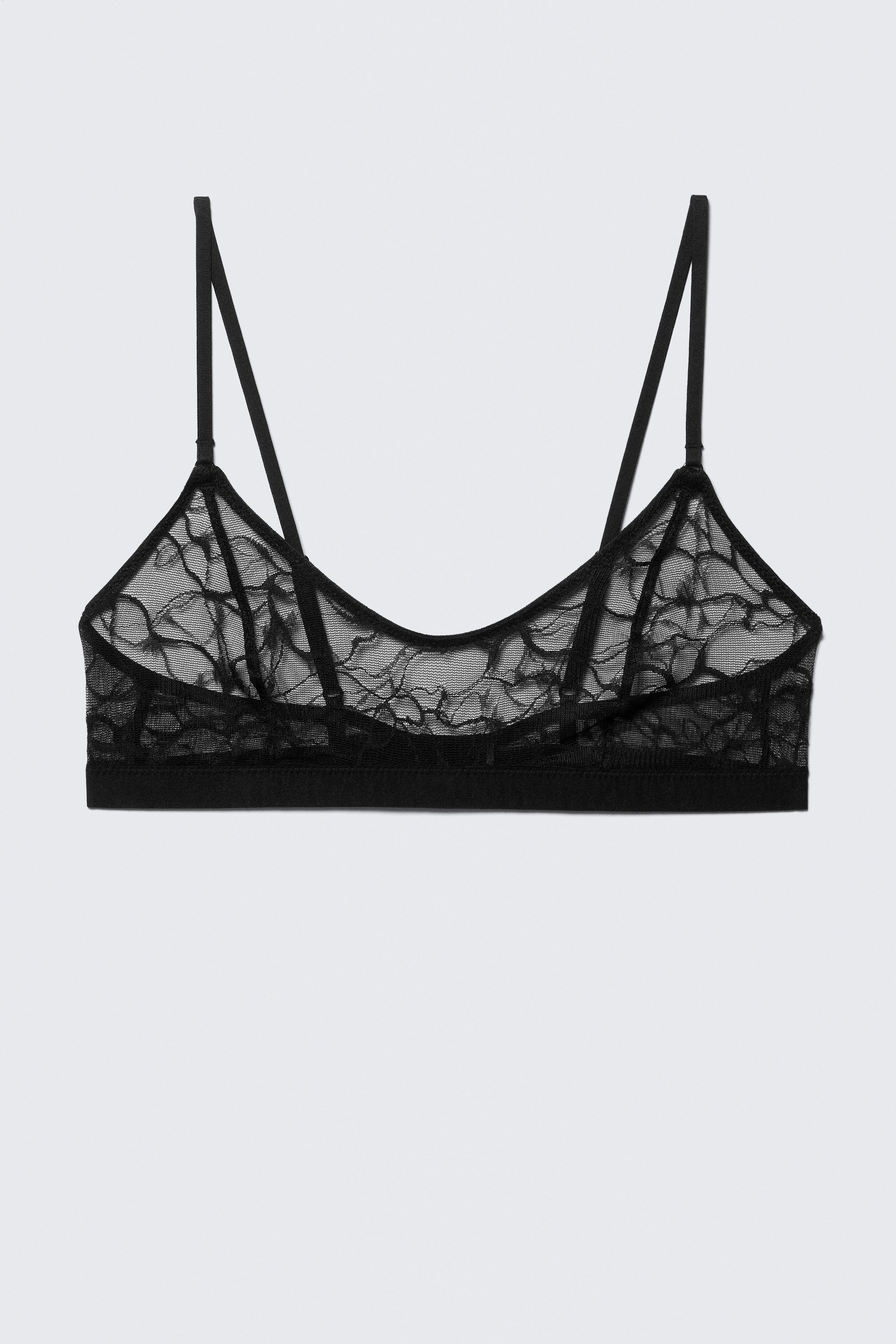 Black - Scooped Swirly Lace Bra - 3