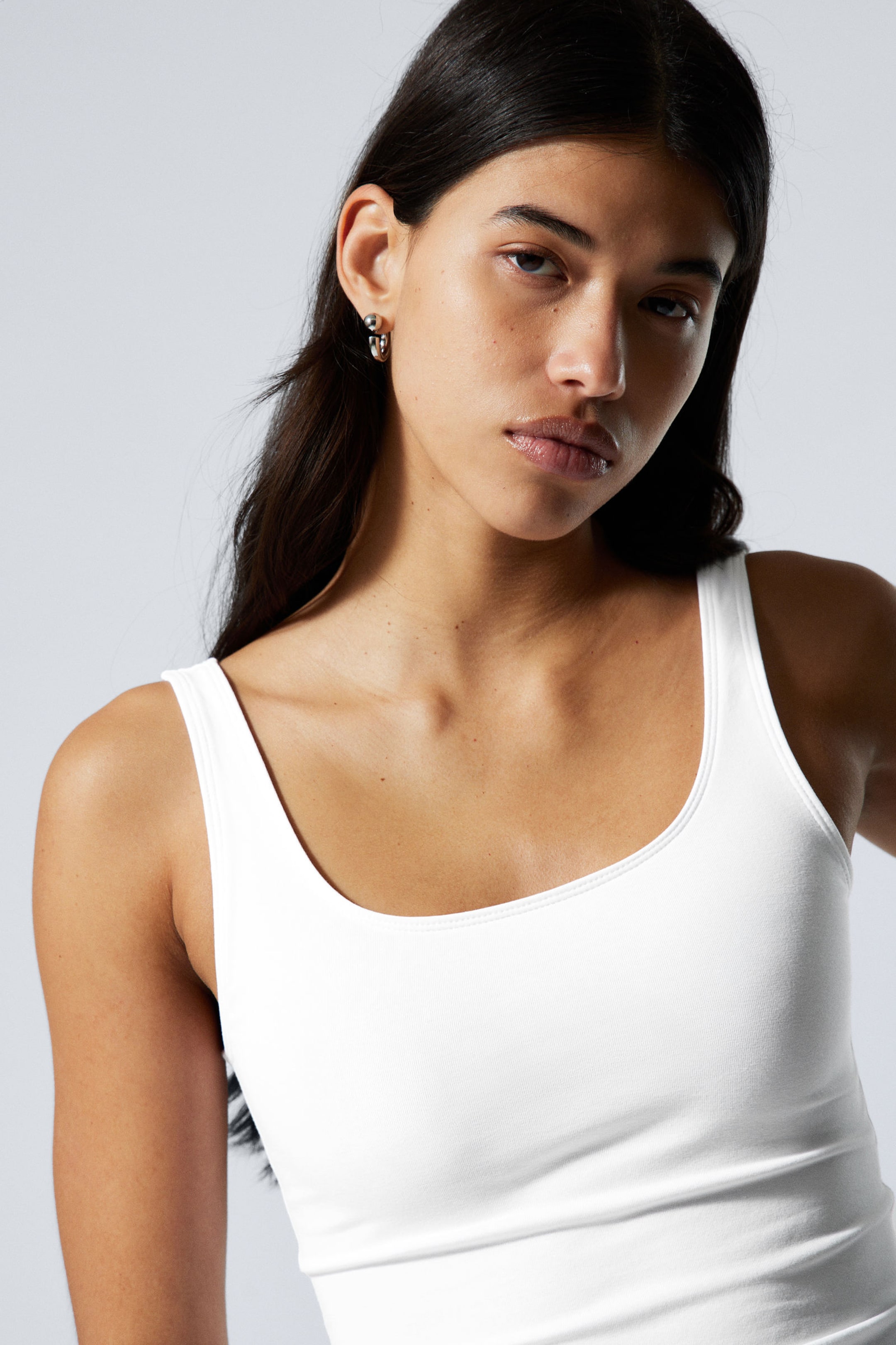 #FFFFFF - Fitted Square Neck Tank Top - 2
