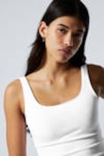 White - Fitted Square Neck Tank Top - 1
