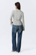 Light Grey - Textured Long-Sleeved Wrap Shirt - 3