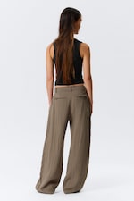 Beige - Weite, niedrig sitzende Hose in Knitteroptik - 3