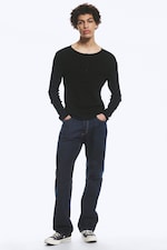 Black - Long-Sleeved Henley T-shirt - 4