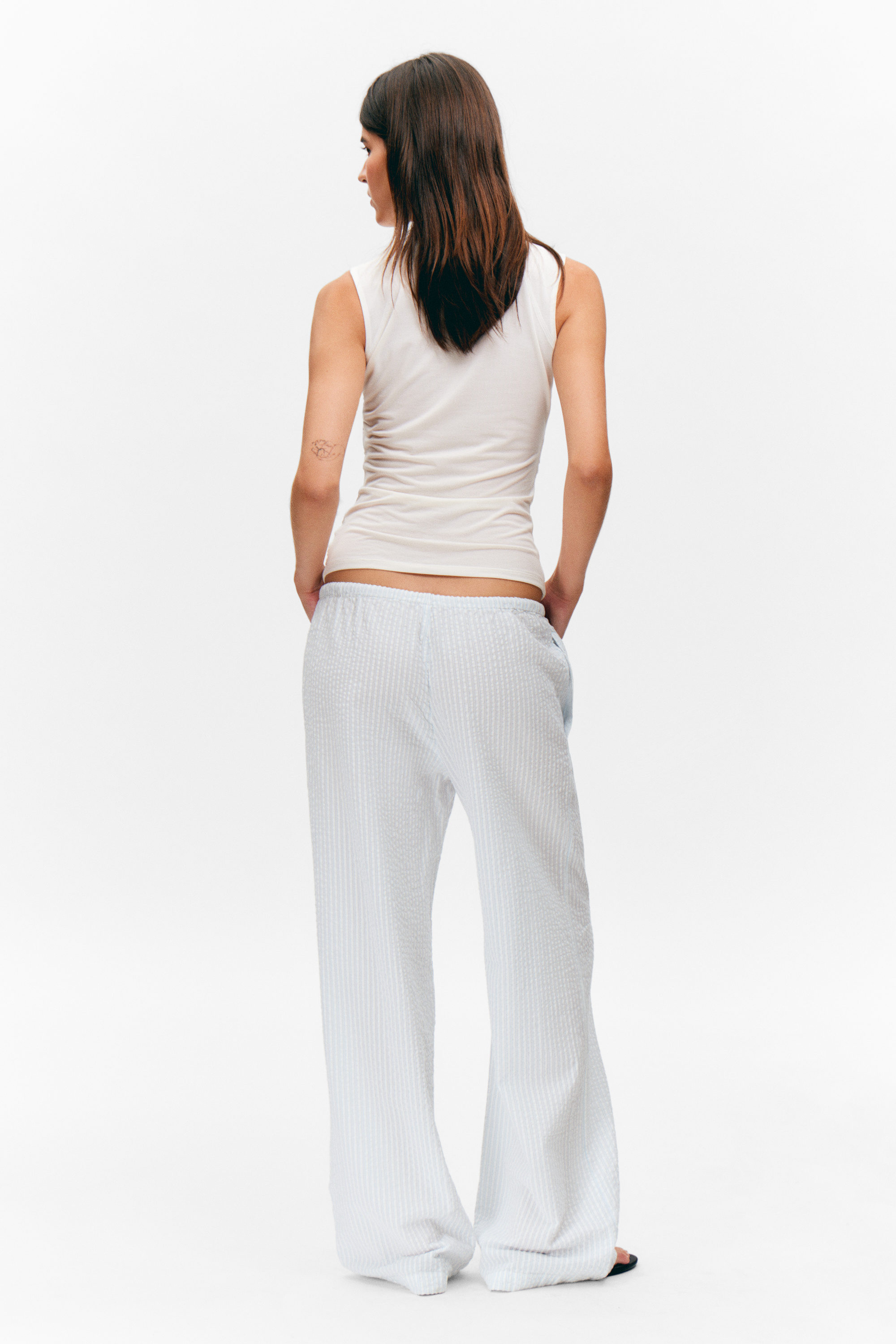 White - Blue Stripes - Low-Rise Relaxed Pull-on Trousers - 6