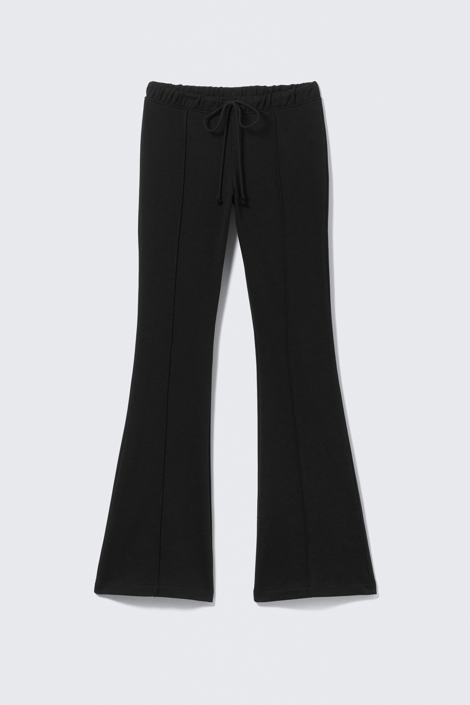 Black - Mid Rise Pintuck Flared Sweatpants - 3