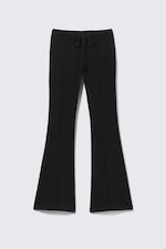 Black - Mid Rise Pintuck Flared Sweatpants - 3
